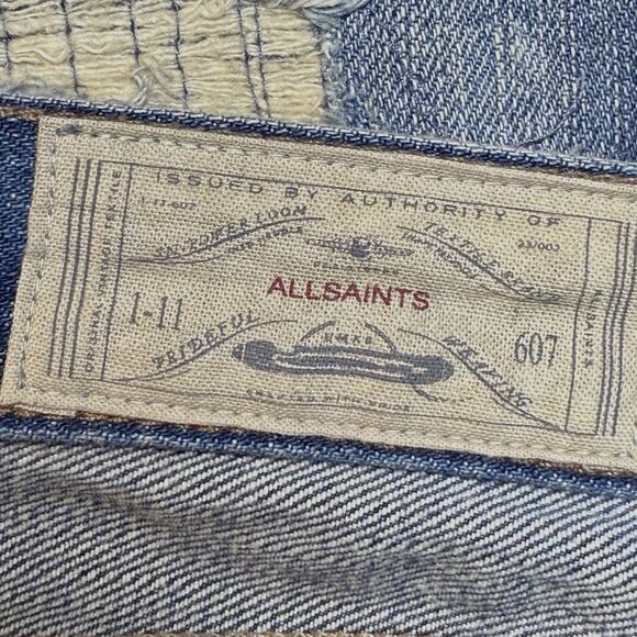 All Saints Distressed Patched Casey 8.5" Rise Straight Fit Jeans Sz 27 Festival - Picture 5 of 7